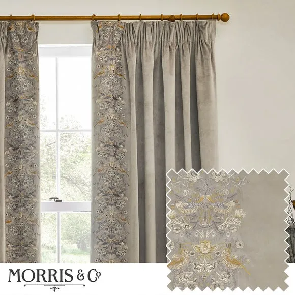 Embroidered Pencil Pleat Curtains - Biscuit, Velvet