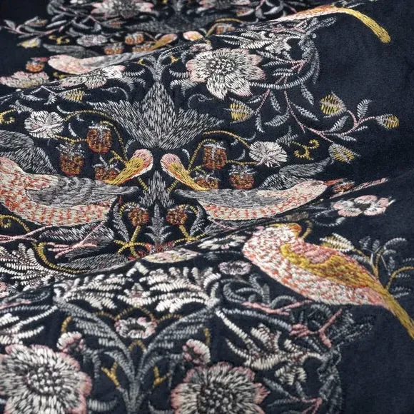 Embroidered Pencil Pleat Curtains - Indigo, Velvet
