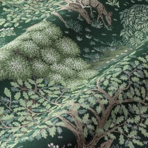 Jacquard Pencil Pleat Curtains - Forest, Polyester