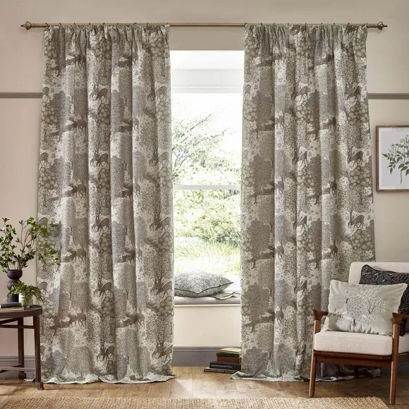 Jacquard Pencil Pleat Curtains - Linen, Polyester