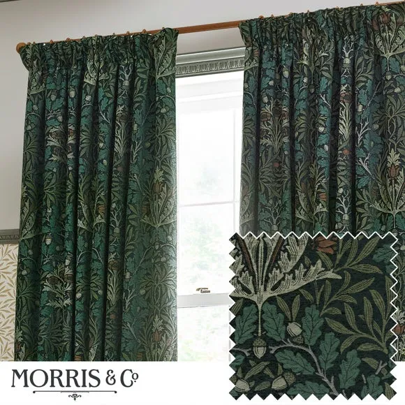 Pencil Pleat Curtains with Acorn Pattern - Forest