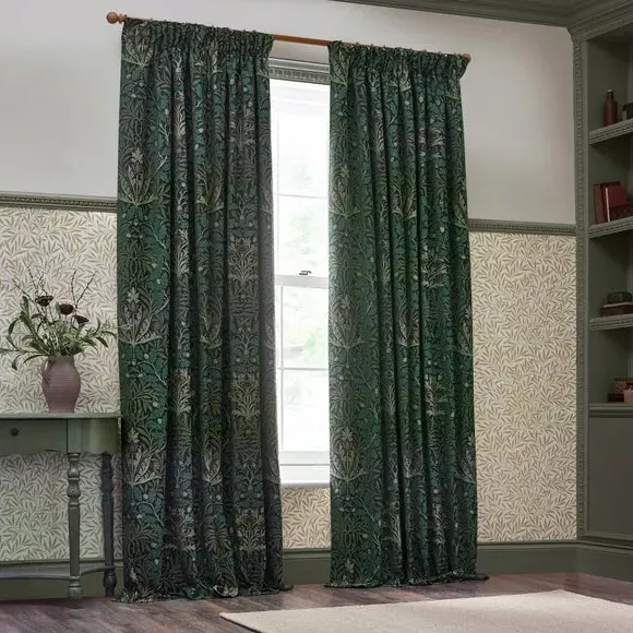 Pencil Pleat Curtains with Acorn Pattern - Forest
