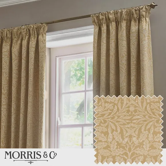 Pencil Pleat Curtains with Acorn Pattern - Gold