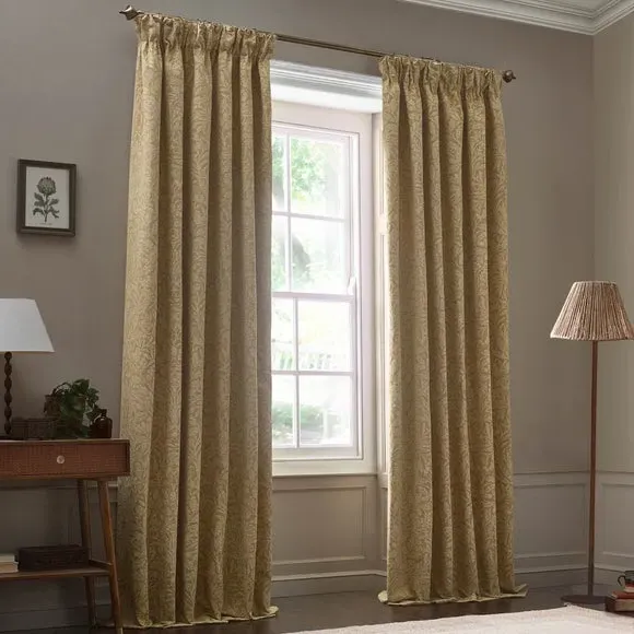 Pencil Pleat Curtains with Acorn Pattern - Gold