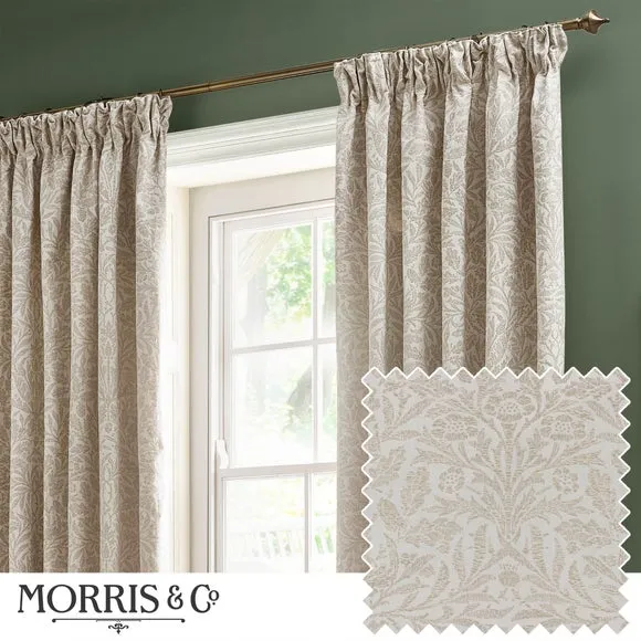Pencil Pleat Curtains with Acorn Pattern - Ivory