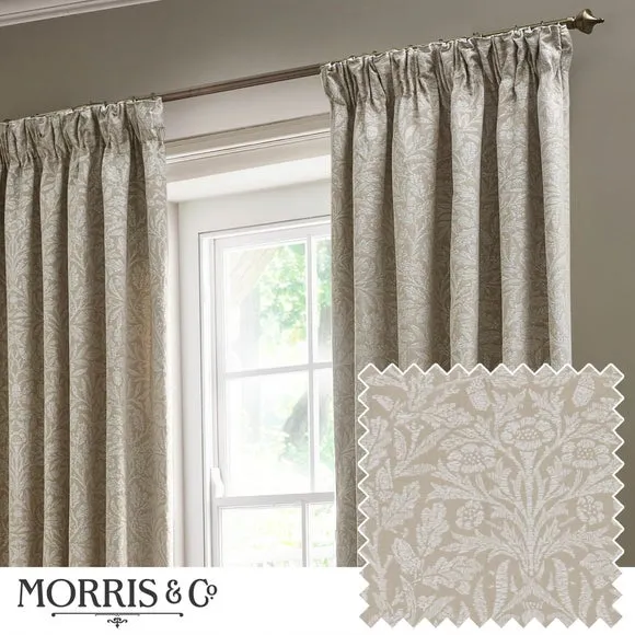 Pencil Pleat Curtains with Acorn Pattern - Linen