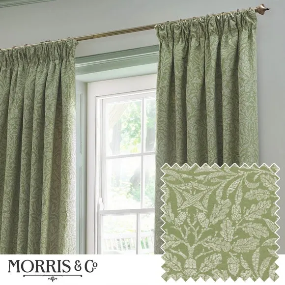 Pencil Pleat Curtains with Acorn Pattern - Sage