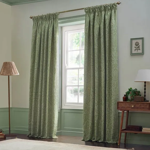 Pencil Pleat Curtains with Acorn Pattern - Sage