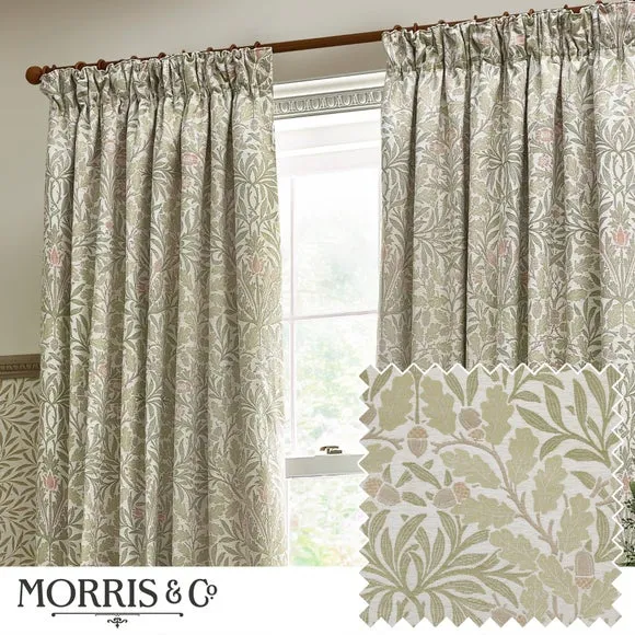 Pencil Pleat Curtains with Acorn Pattern - Stone