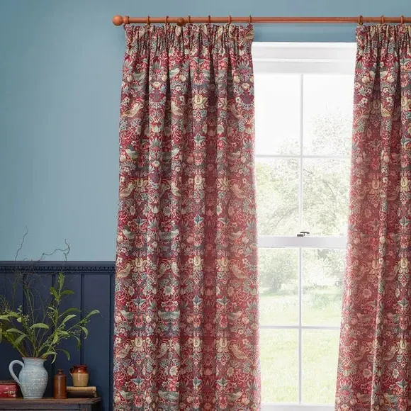 Pencil Pleat Curtains with Lining - Berry, Jacquard image
