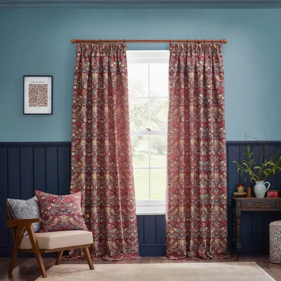 Pencil Pleat Curtains with Lining - Berry, Jacquard