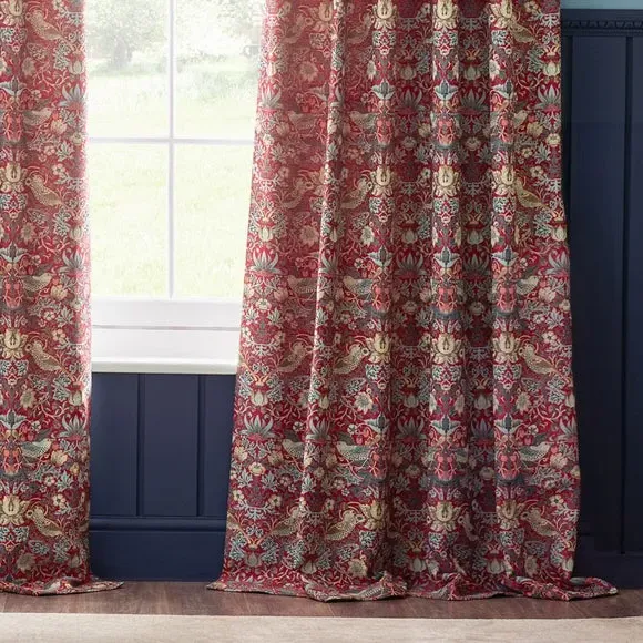 Pencil Pleat Curtains with Lining - Berry, Jacquard