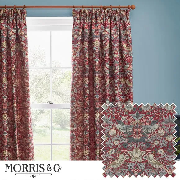 Pencil Pleat Curtains with Lining - Berry, Jacquard