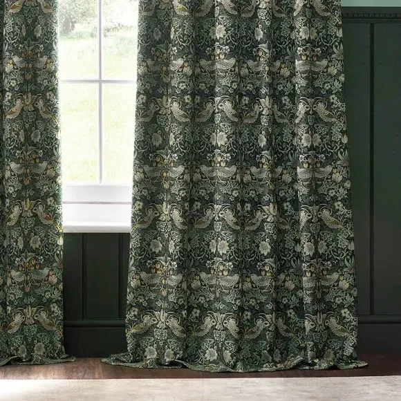 Pencil Pleat Curtains with Lining - Forest, Jacquard