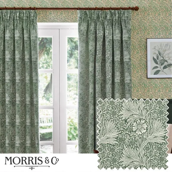 Pencil Pleat Curtains with Lining - Green, Jacquard