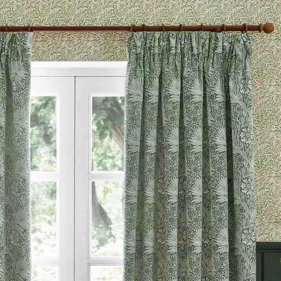 Pencil Pleat Curtains with Lining - Green, Jacquard image