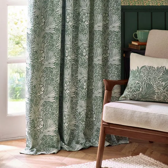 Pencil Pleat Curtains with Lining - Green, Jacquard