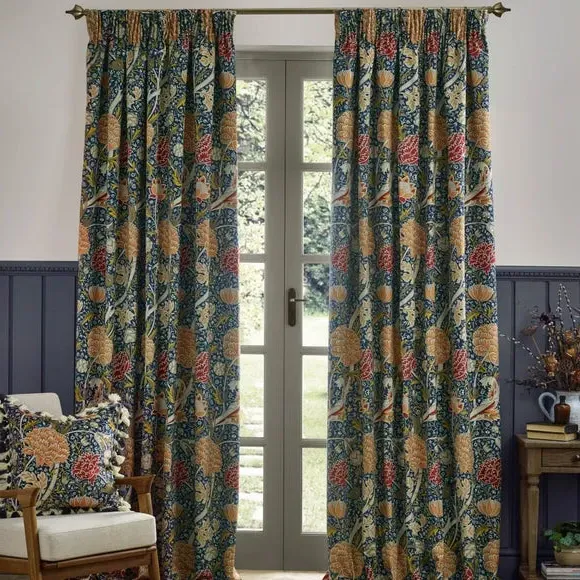 Pencil Pleat Curtains with Lining - Indigo, Chenille