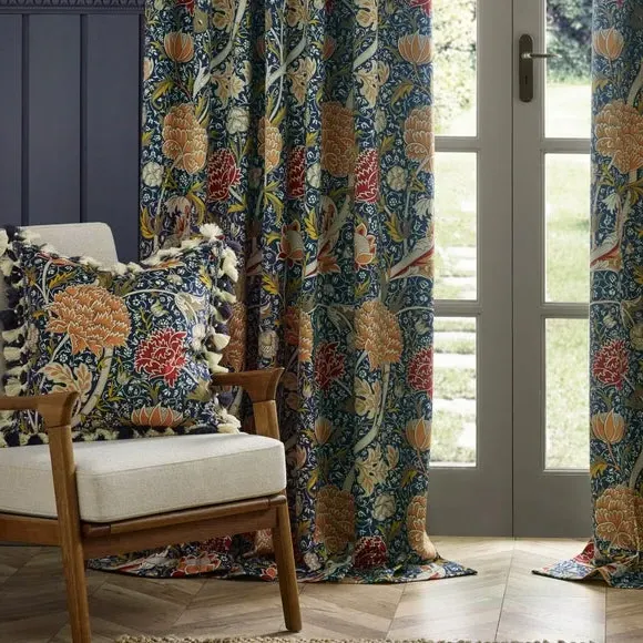 Pencil Pleat Curtains with Lining - Indigo, Chenille