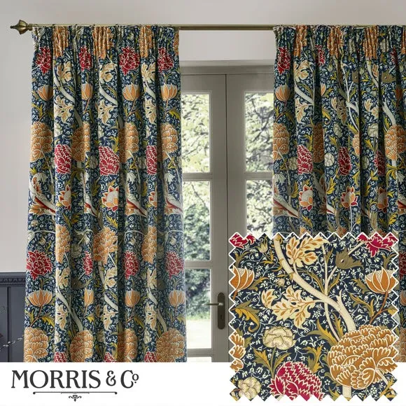 Pencil Pleat Curtains with Lining - Indigo, Chenille
