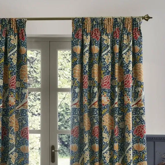 Pencil Pleat Curtains with Lining - Indigo, Chenille image