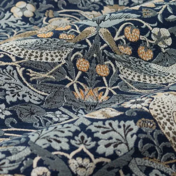 Pencil Pleat Curtains with Lining - Indigo, Jacquard