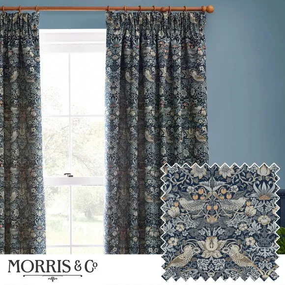 Pencil Pleat Curtains with Lining - Indigo, Jacquard