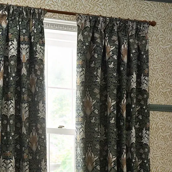 Pencil Pleat Curtains with Lining - Indigo, Jacquard