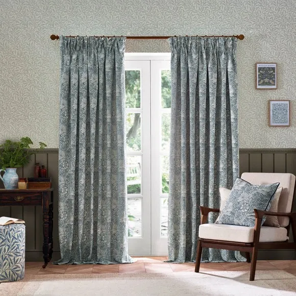 Pencil Pleat Curtains with Lining - Indigo, Jacquard