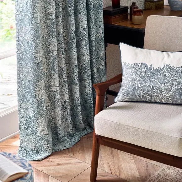 Pencil Pleat Curtains with Lining - Indigo, Jacquard