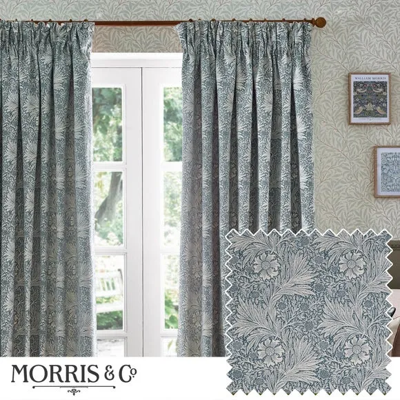 Pencil Pleat Curtains with Lining - Indigo, Jacquard