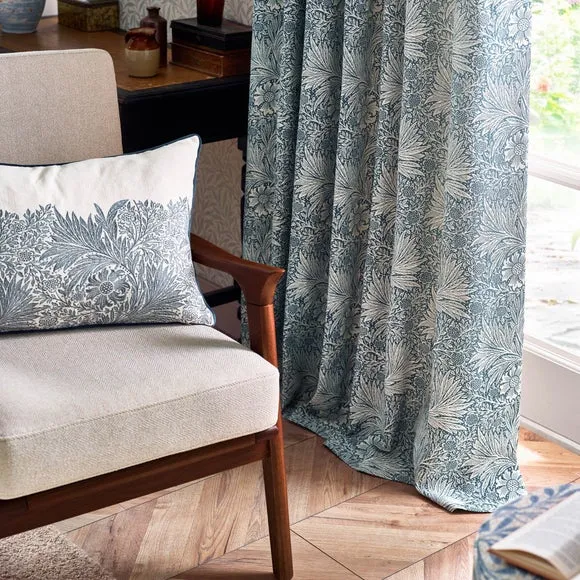 Pencil Pleat Curtains with Lining - Indigo, Jacquard