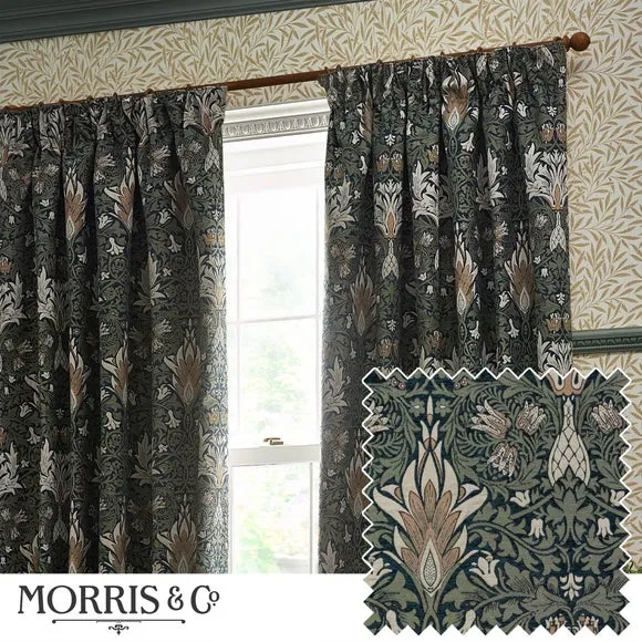 Pencil Pleat Curtains with Lining - Indigo, Jacquard