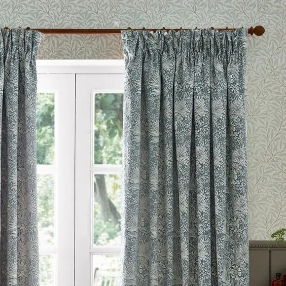 Pencil Pleat Curtains with Lining - Indigo, Jacquard
