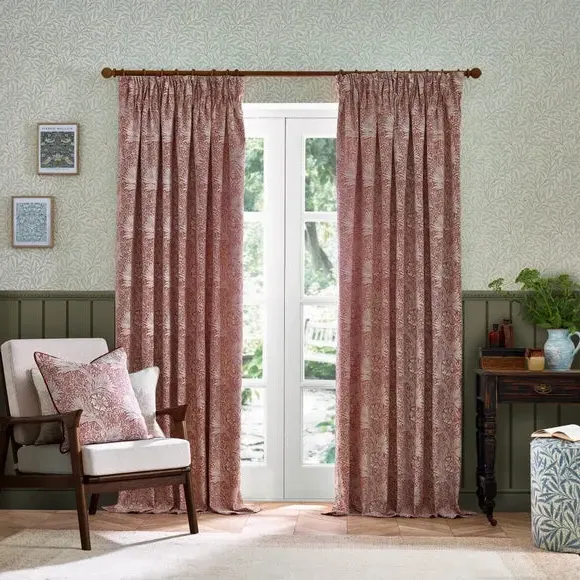 Pencil Pleat Curtains with Lining - Russet, Jacquard