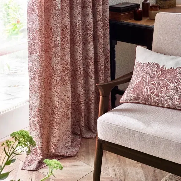 Pencil Pleat Curtains with Lining - Russet, Jacquard