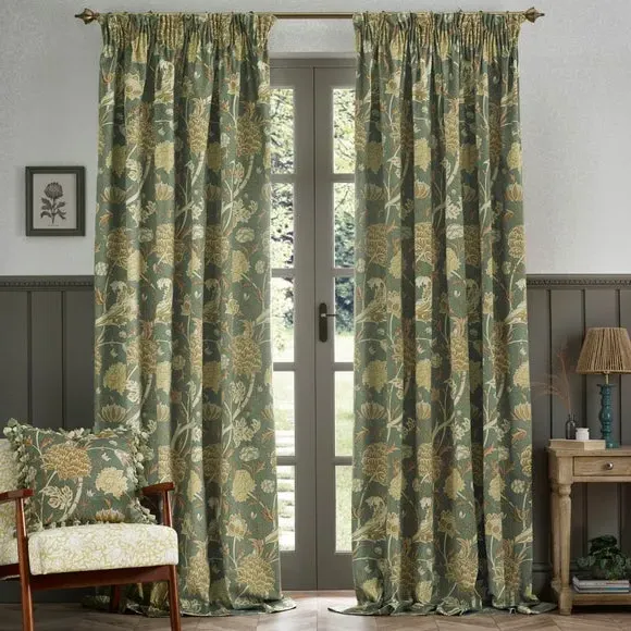 Pencil Pleat Curtains with Lining - Sage, Chenille