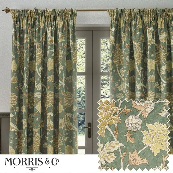Pencil Pleat Curtains with Lining - Sage, Chenille
