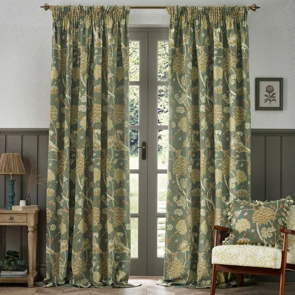 Pencil Pleat Curtains with Lining - Sage, Chenille