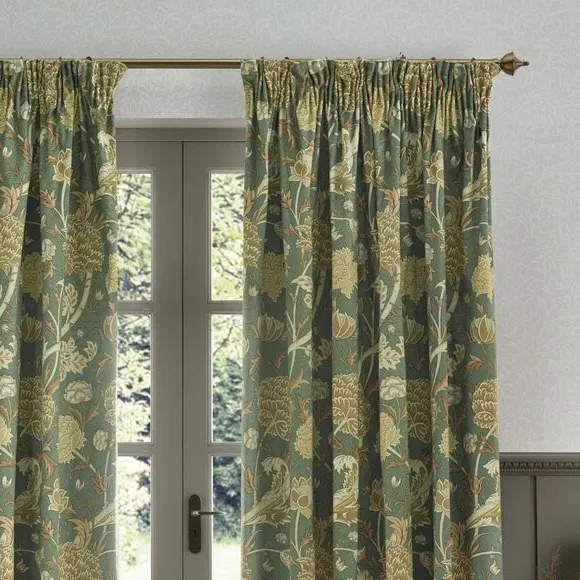 Pencil Pleat Curtains with Lining - Sage, Chenille