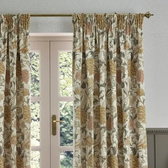 Pencil Pleat Curtains with Lining - Stone, Chenille