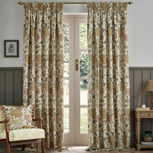 Pencil Pleat Curtains with Lining - Stone, Chenille
