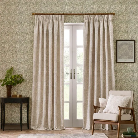 Pencil Pleat Curtains with Lining - Stone, Jacquard