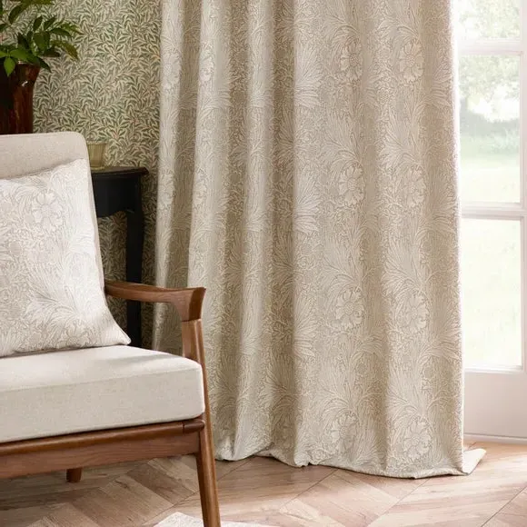 Pencil Pleat Curtains with Lining - Stone, Jacquard