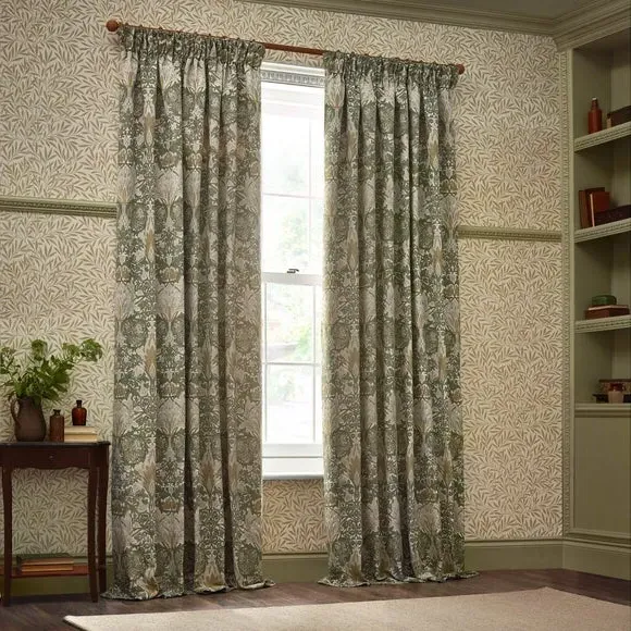Pencil Pleat Curtains with Lining - Stone, Jacquard