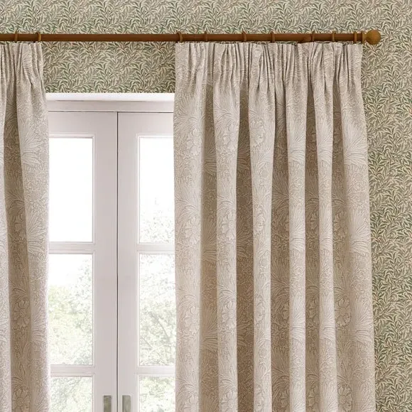 Pencil Pleat Curtains with Lining - Stone, Jacquard