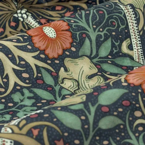 Pencil Pleat Curtains with Seaweed Motif - Indigo