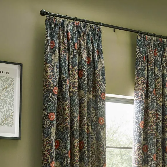 Pencil Pleat Curtains with Seaweed Motif - Indigo
