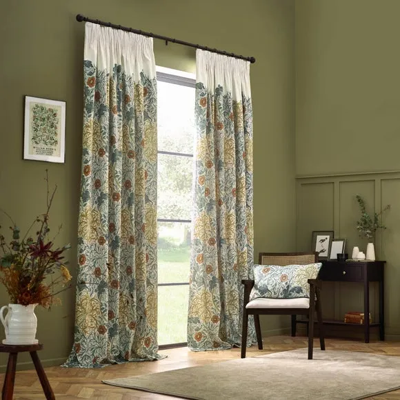 Pencil Pleat Curtains with Seaweed Motif - Stone