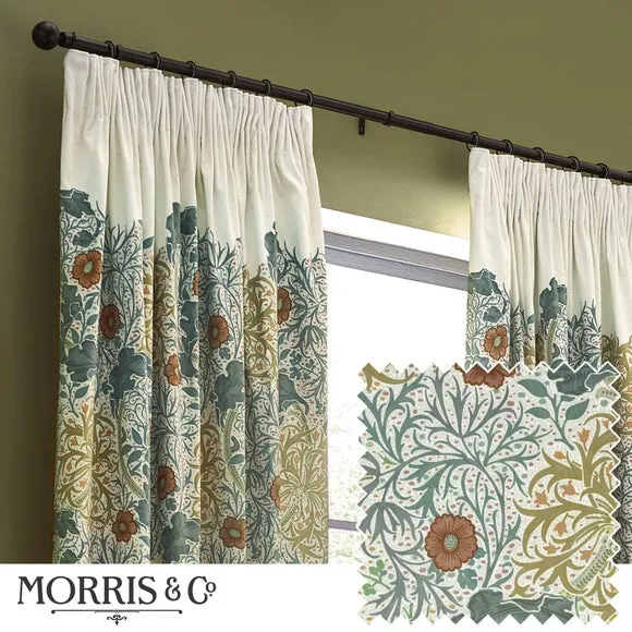 Pencil Pleat Curtains with Seaweed Motif - Stone
